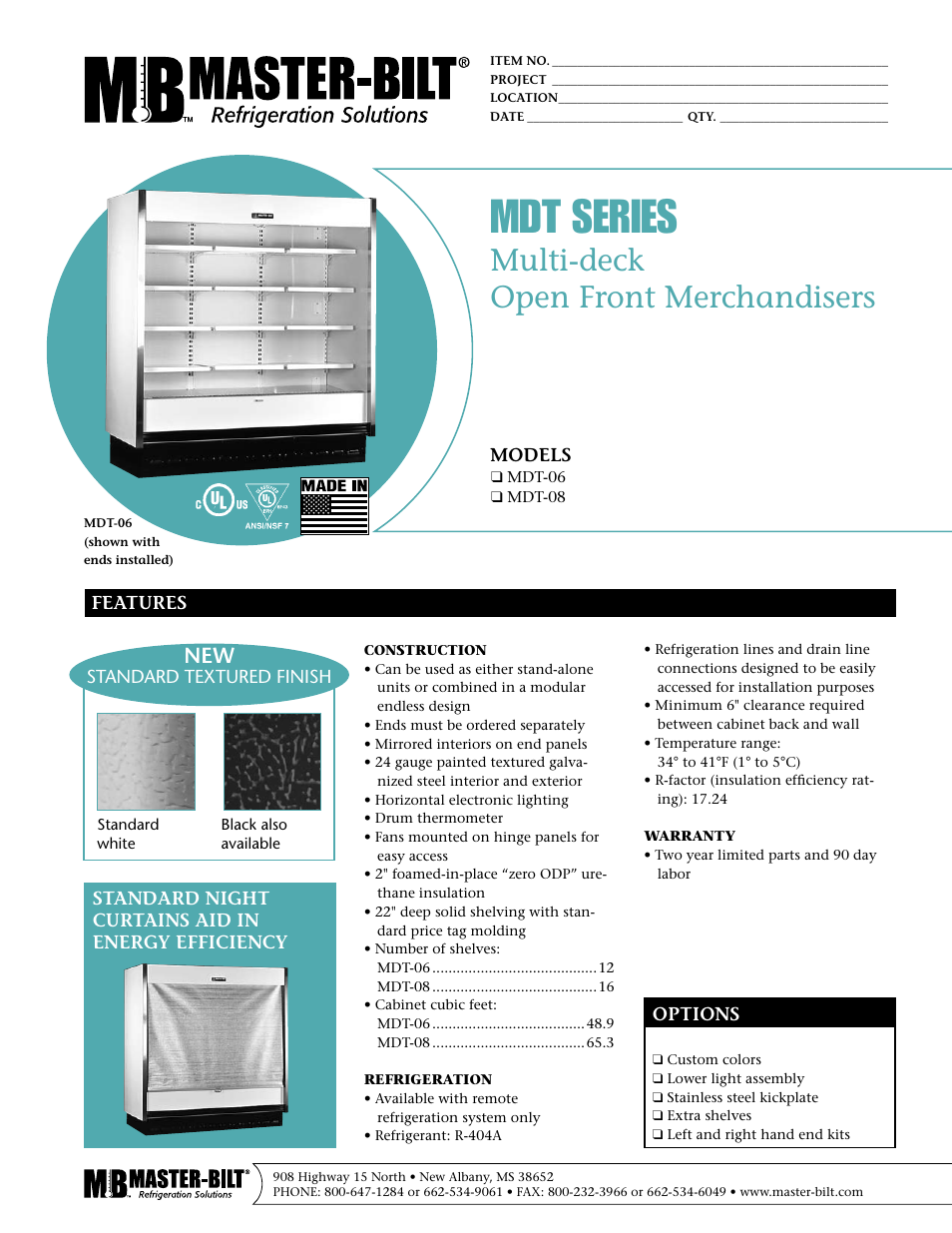 Master Bilt Multi-deck Open Front Merchandiser MTD-06 User Manual | 2 pages