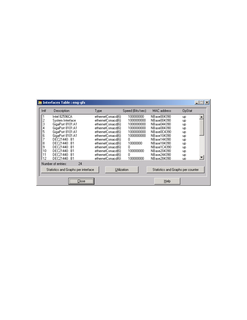 Interfaces monitoring, Interfaces table window | MegaVision Network Management System User Manual | Page 30 / 62