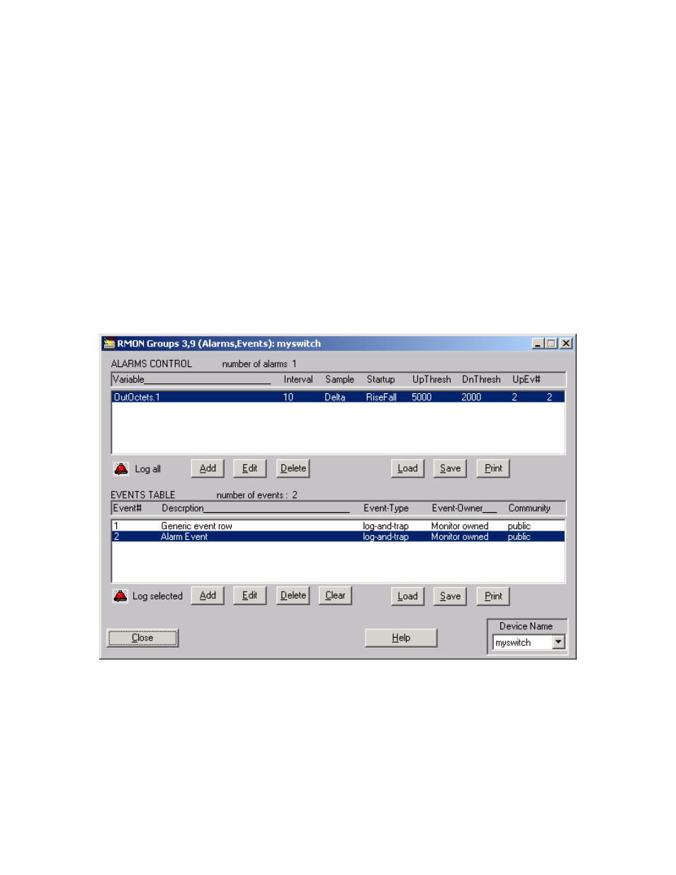 Alarms control table | MegaVision Network Management System User Manual | Page 39 / 62