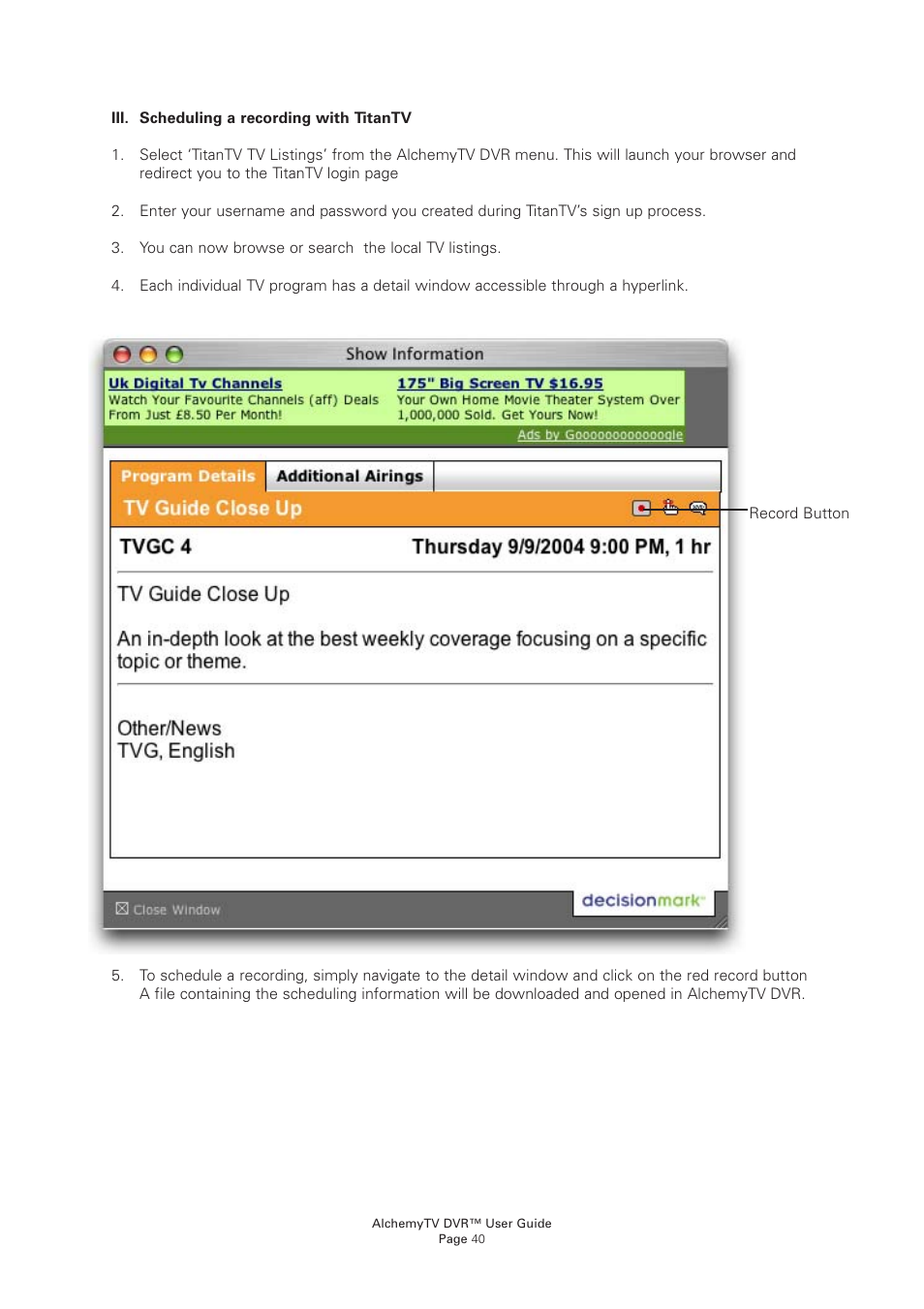 Miglia Technology AlchemyTV DVR User Manual | Page 42 / 55