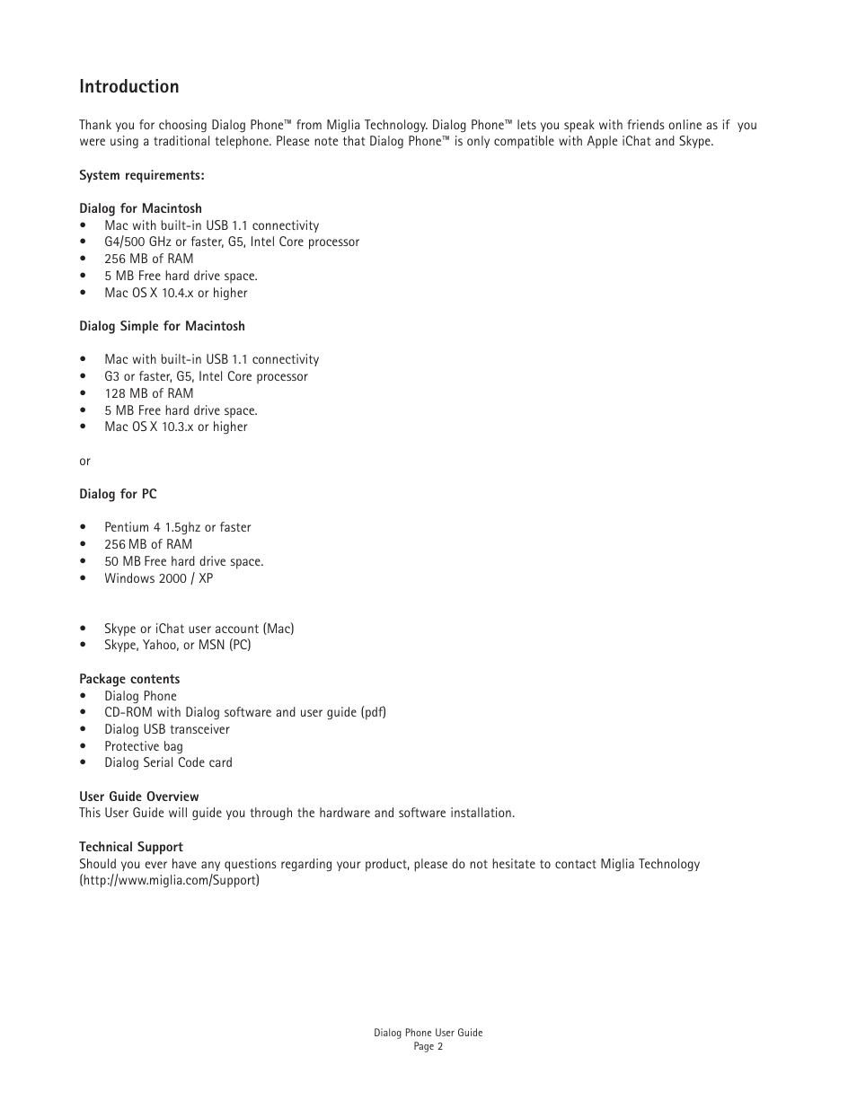 Introduction | Miglia Technology Dialog Phone User Manual | Page 4 / 22