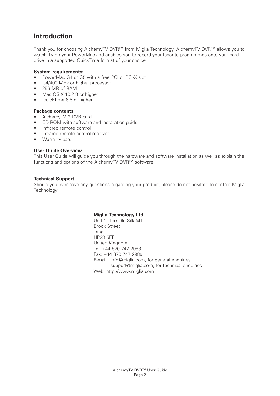 Introduction | Miglia Technology AlchemyTV User Manual | Page 4 / 56