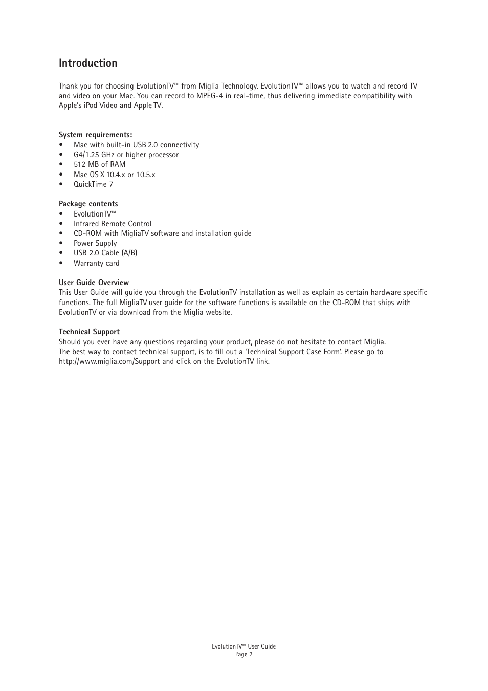 Introduction | Miglia Technology EvolutionTV TV Tuner User Manual | Page 4 / 13