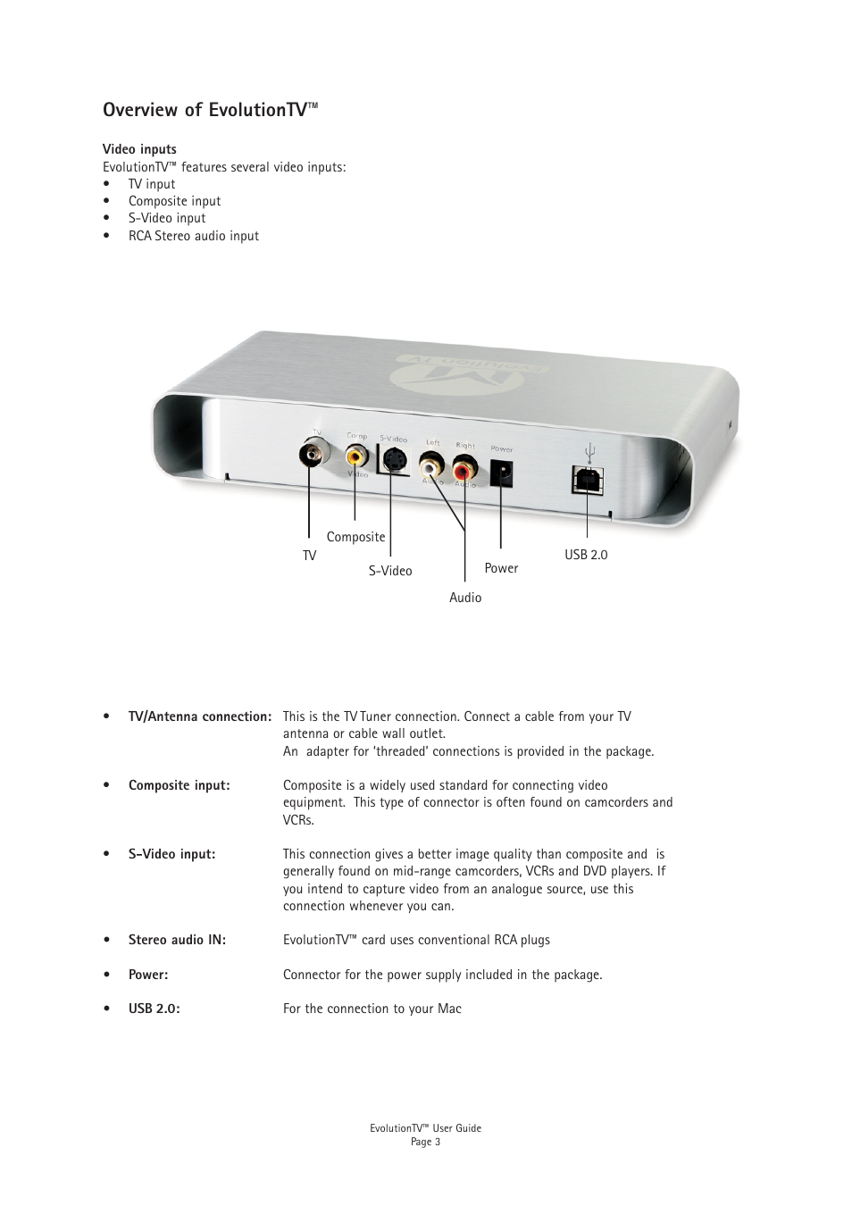 Overview of evolutiontv | Miglia Technology EvolutionTV TV Tuner User Manual | Page 5 / 13