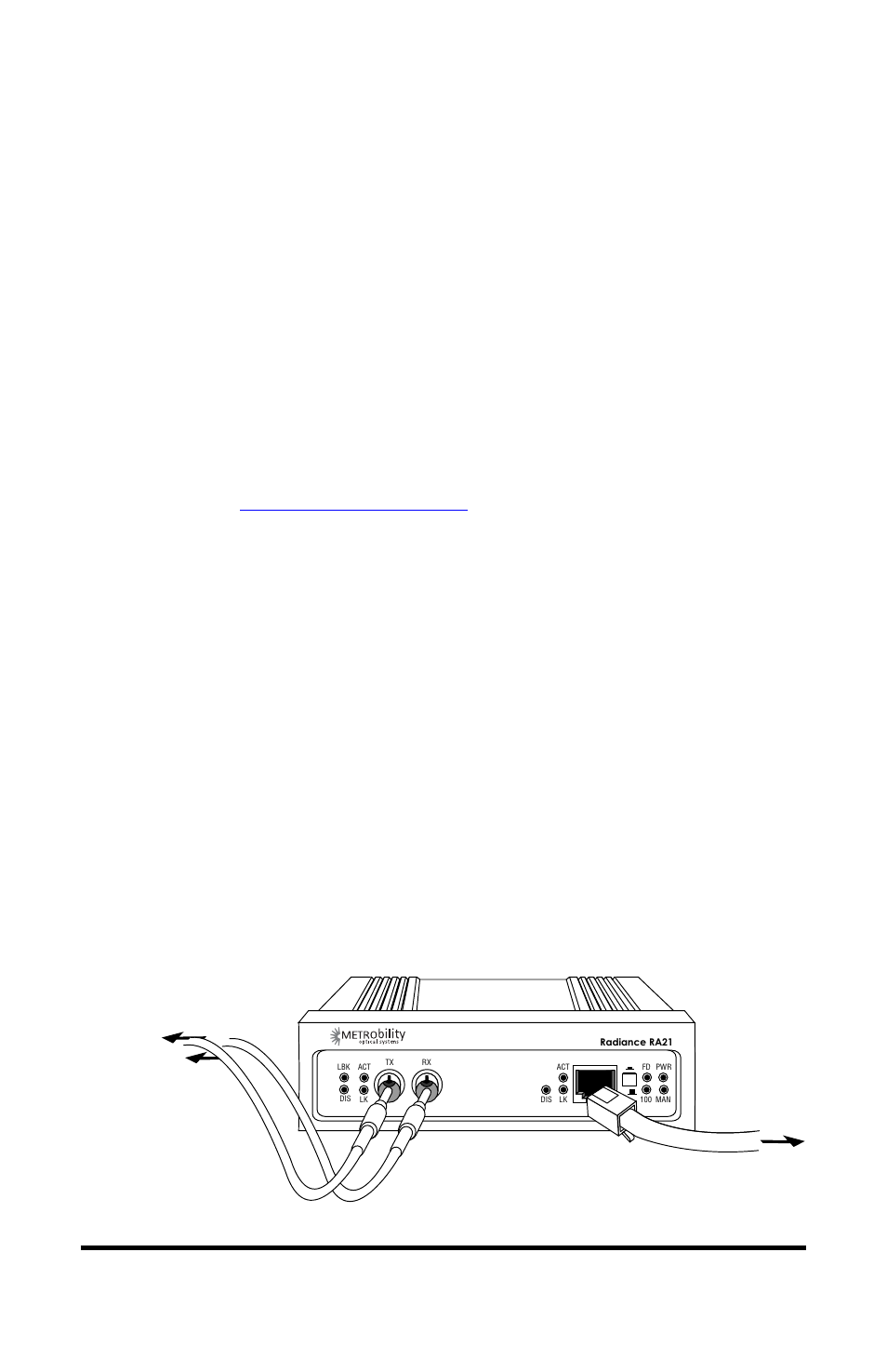 Step 3: connect to the network, Connect to the network, Link loss carry forward | METRObility Optical Systems RADIANCE 10/100MBPS ACCESS OPTICAL NETWORK UNIT User Manual | Page 9 / 24