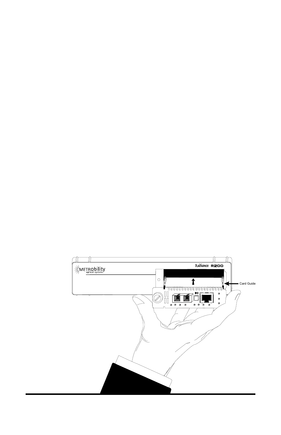 Step 3: install the line cards, Install the line card, 6installation guide | METRObility Optical Systems R200 User Manual | Page 6 / 12