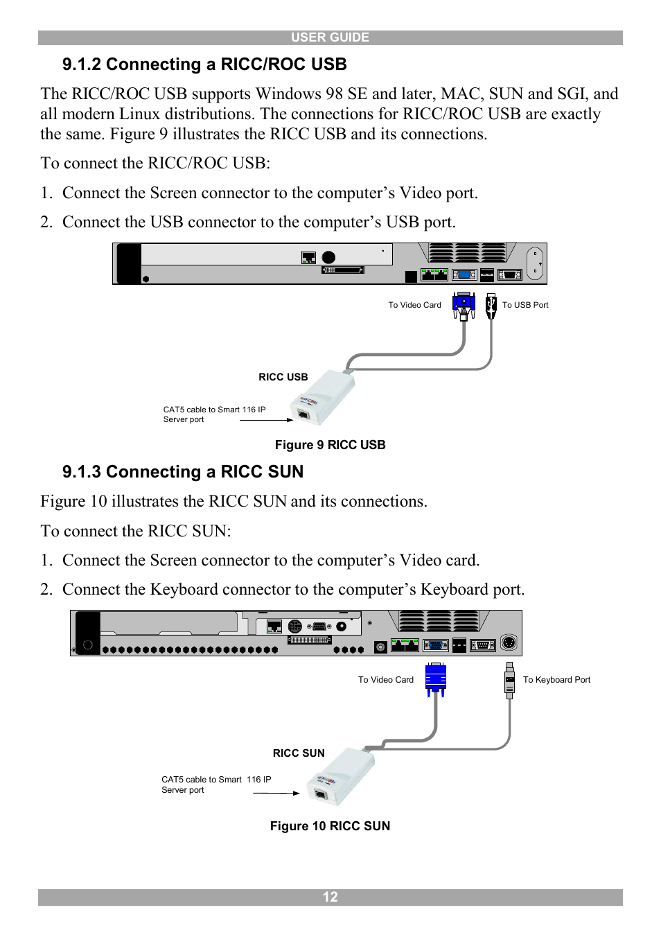 2 connecting a ricc/roc usb, 3 connecting a ricc sun | Minicom Advanced Systems Minicom Smart 116 IP User Manual | Page 13 / 62