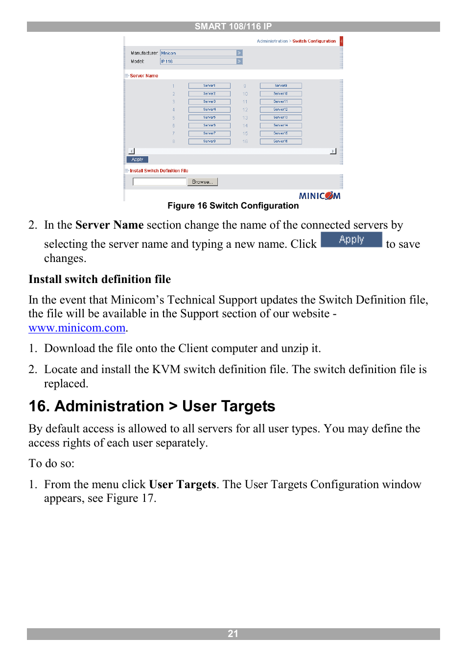 Administration > user targets | Minicom Advanced Systems Minicom Smart 116 IP User Manual | Page 22 / 62