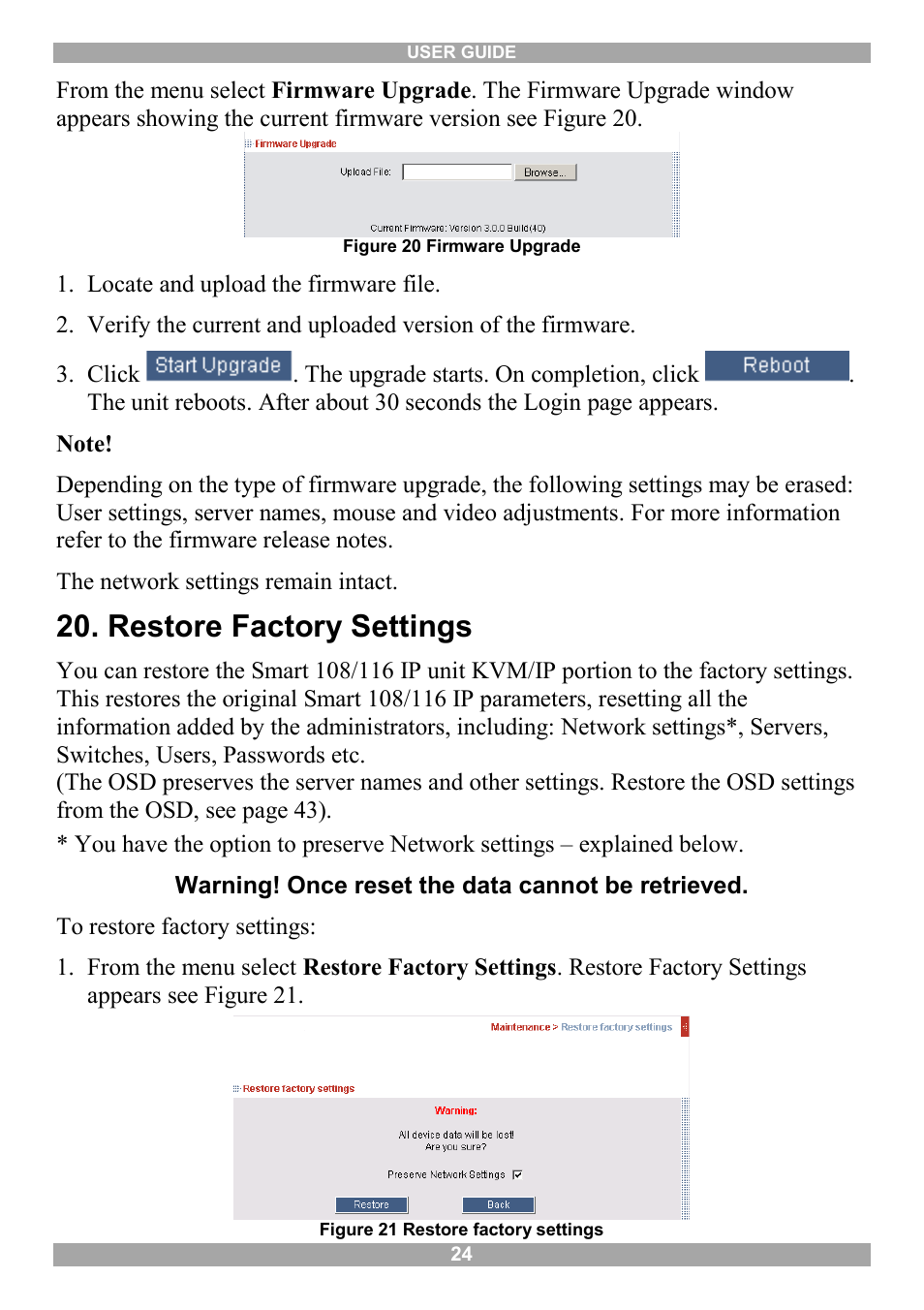 Restore factory settings | Minicom Advanced Systems Minicom Smart 116 IP User Manual | Page 25 / 62