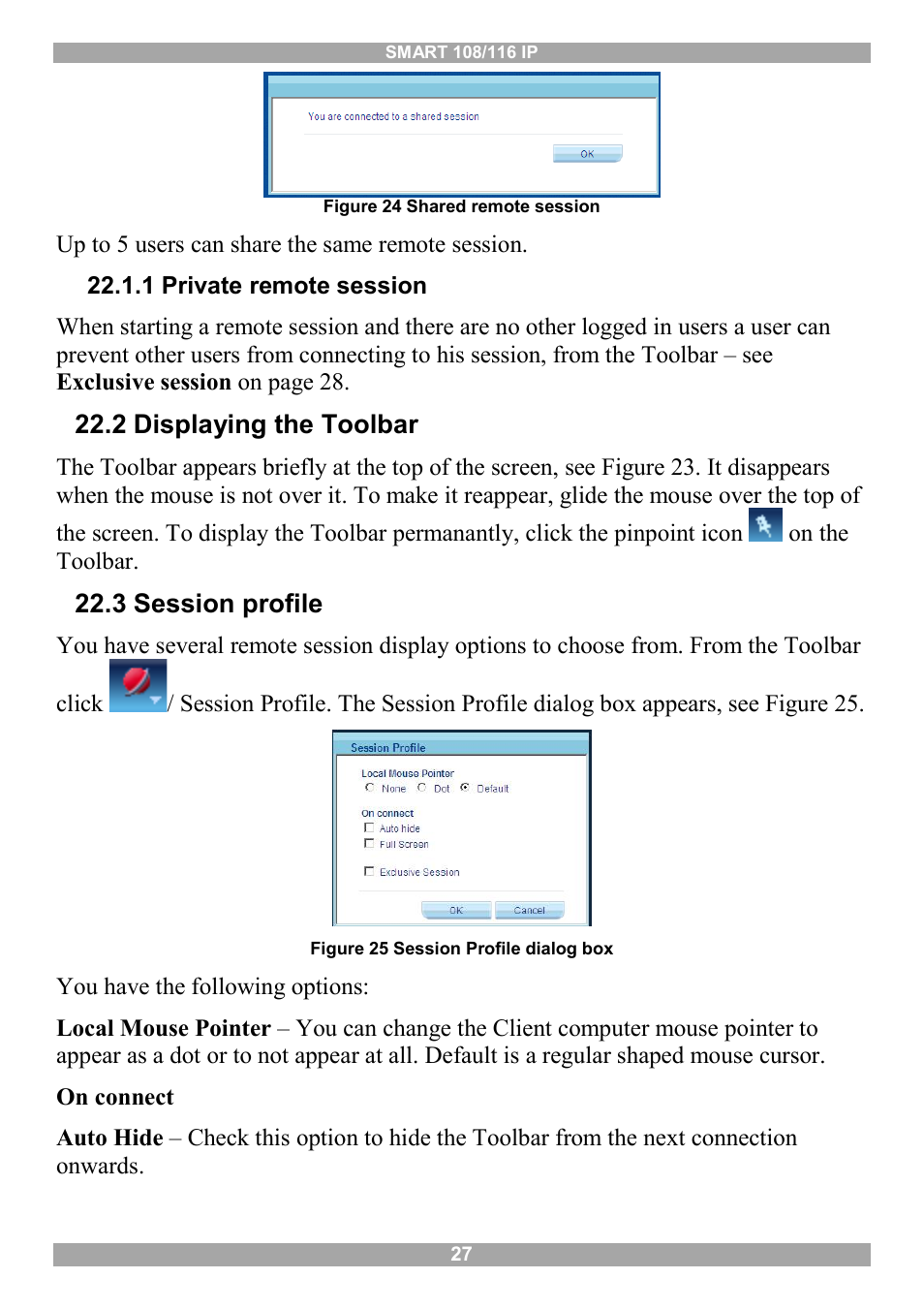 1 private remote session, 2 displaying the toolbar, 3 session profile | Minicom Advanced Systems Minicom Smart 116 IP User Manual | Page 28 / 62