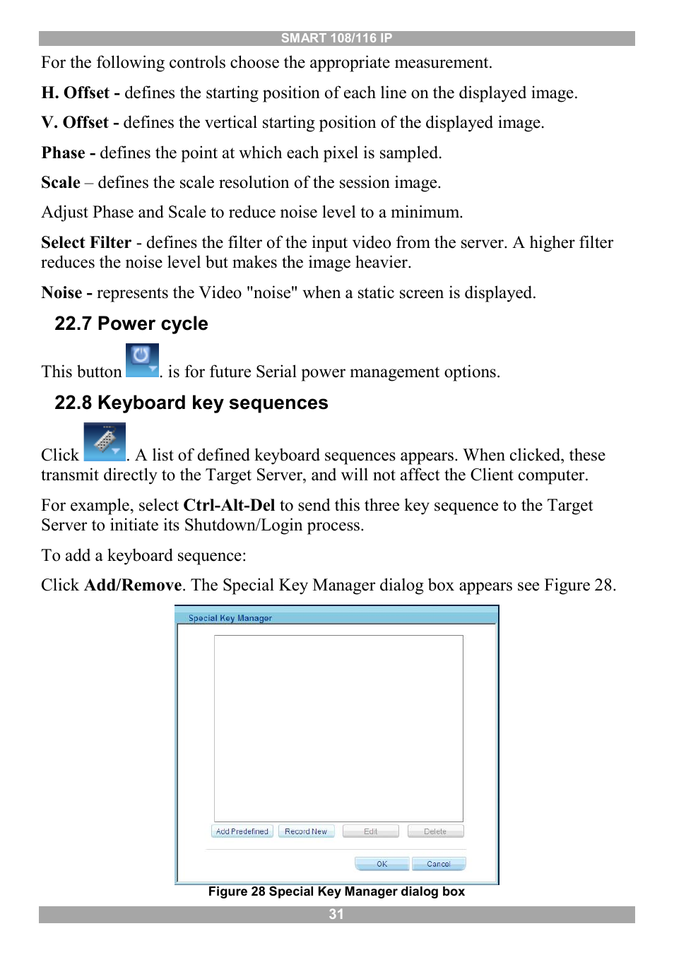 7 power cycle, 8 keyboard key sequences | Minicom Advanced Systems Minicom Smart 116 IP User Manual | Page 32 / 62