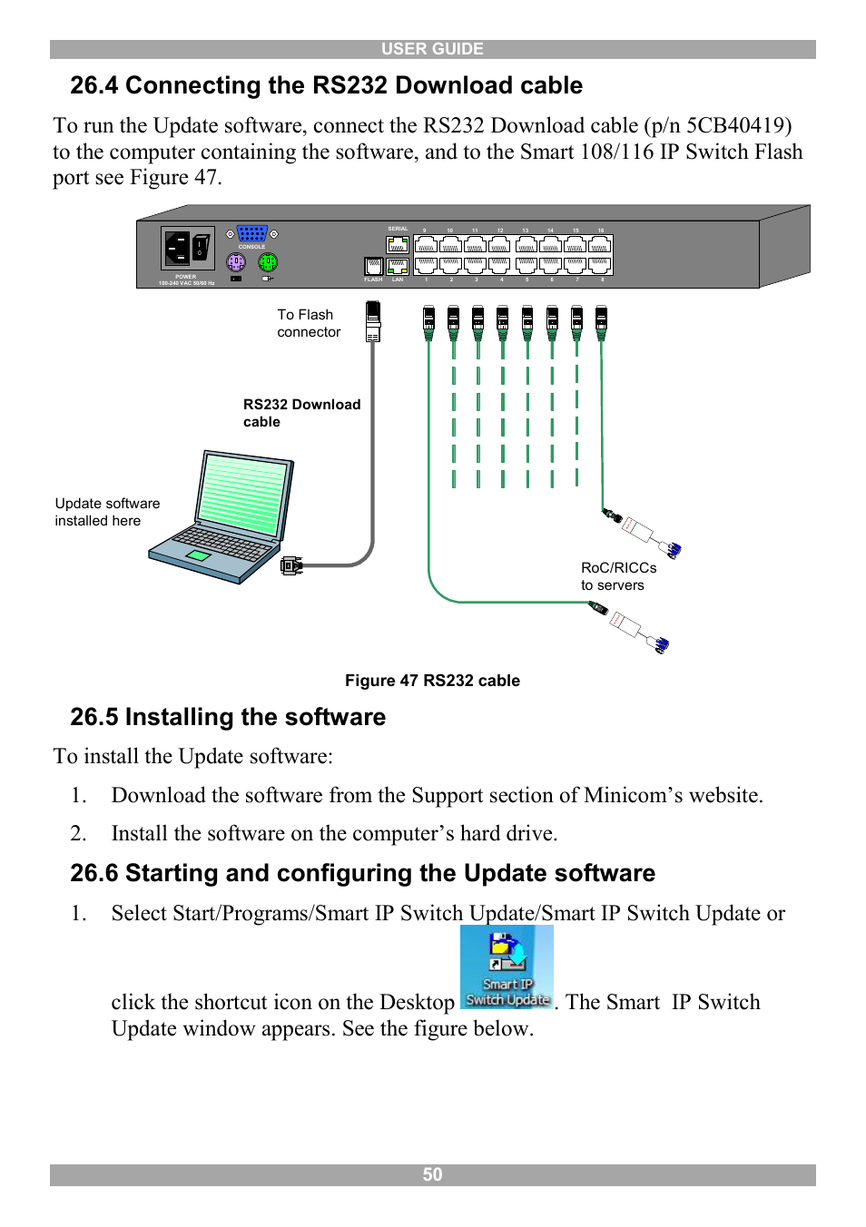 4 connecting the rs232 download cable, 5 installing the software, 6 starting and configuring the update software | User guide | Minicom Advanced Systems Minicom Smart 116 IP User Manual | Page 51 / 62