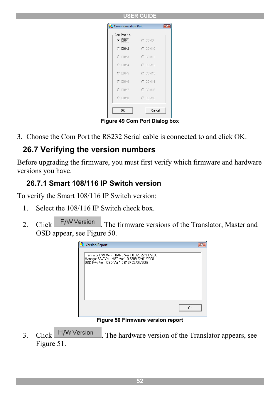 7 verifying the version numbers, 1 smart 108/116 ip switch version | Minicom Advanced Systems Minicom Smart 116 IP User Manual | Page 53 / 62