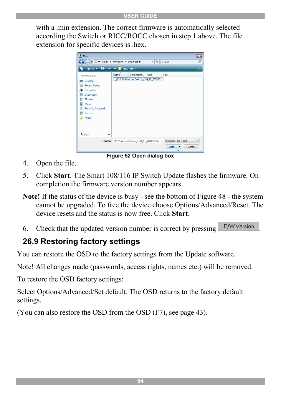 9 restoring factory settings | Minicom Advanced Systems Minicom Smart 116 IP User Manual | Page 55 / 62