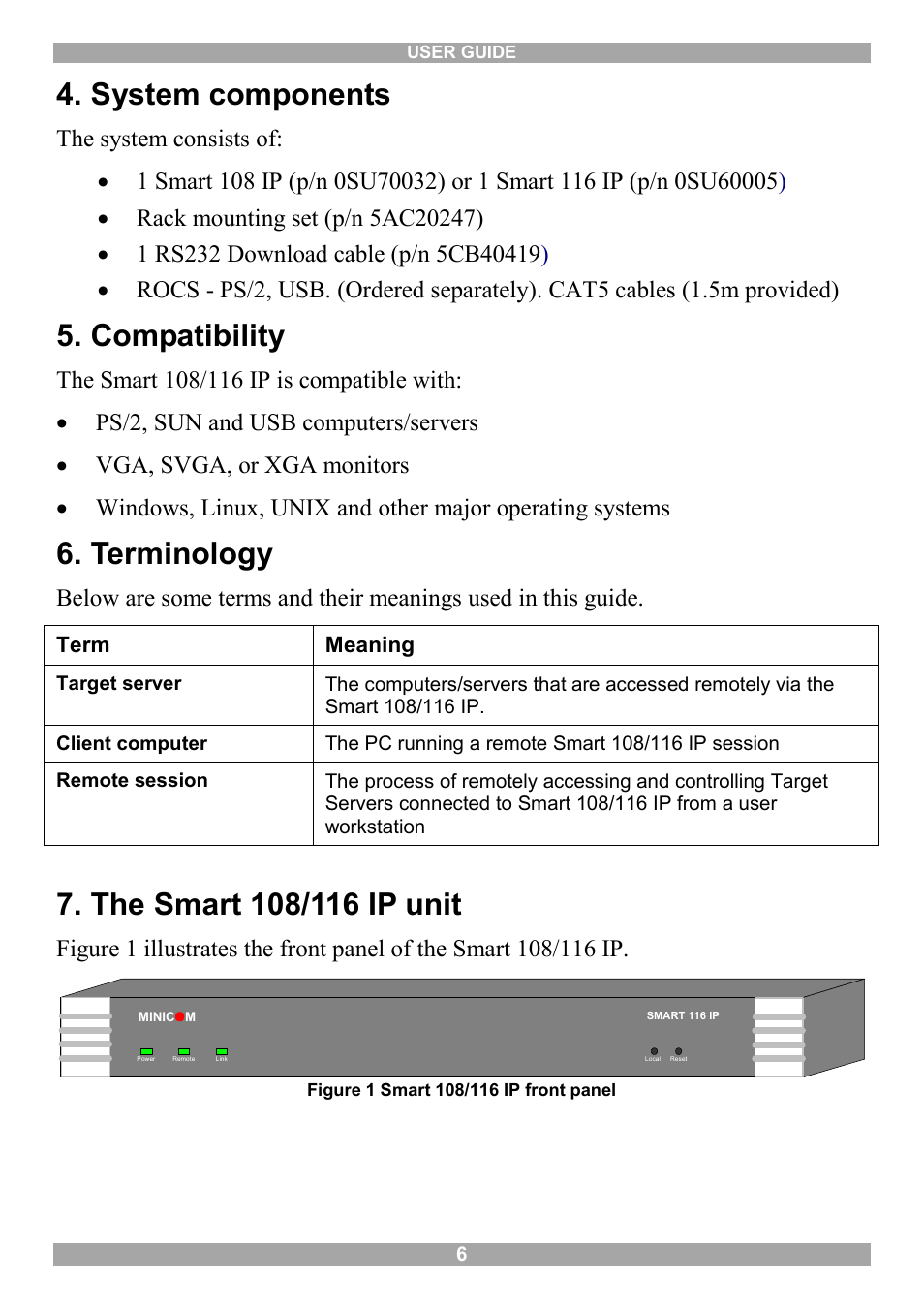 System components, Compatibility, Terminology | The smart 108/116 ip unit | Minicom Advanced Systems Minicom Smart 116 IP User Manual | Page 7 / 62