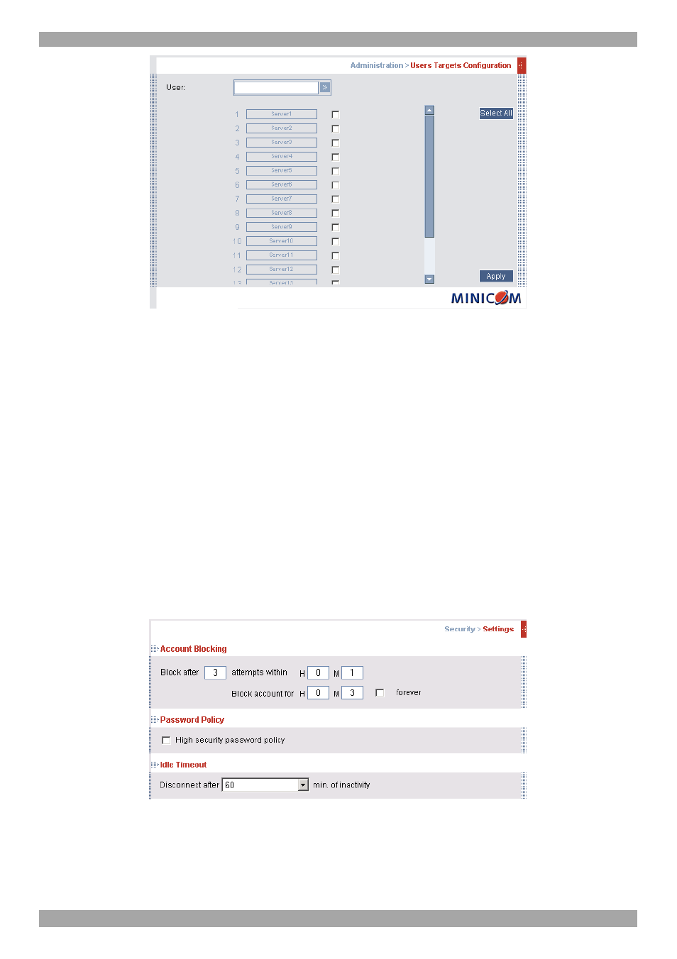 Security > settings | Minicom Advanced Systems SMARTRACK 116 IP User Manual | Page 29 / 67