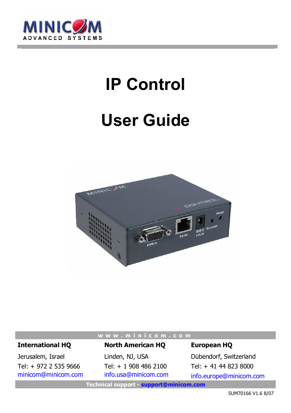 Minicom Advanced Systems IP Control User Manual | 33 pages