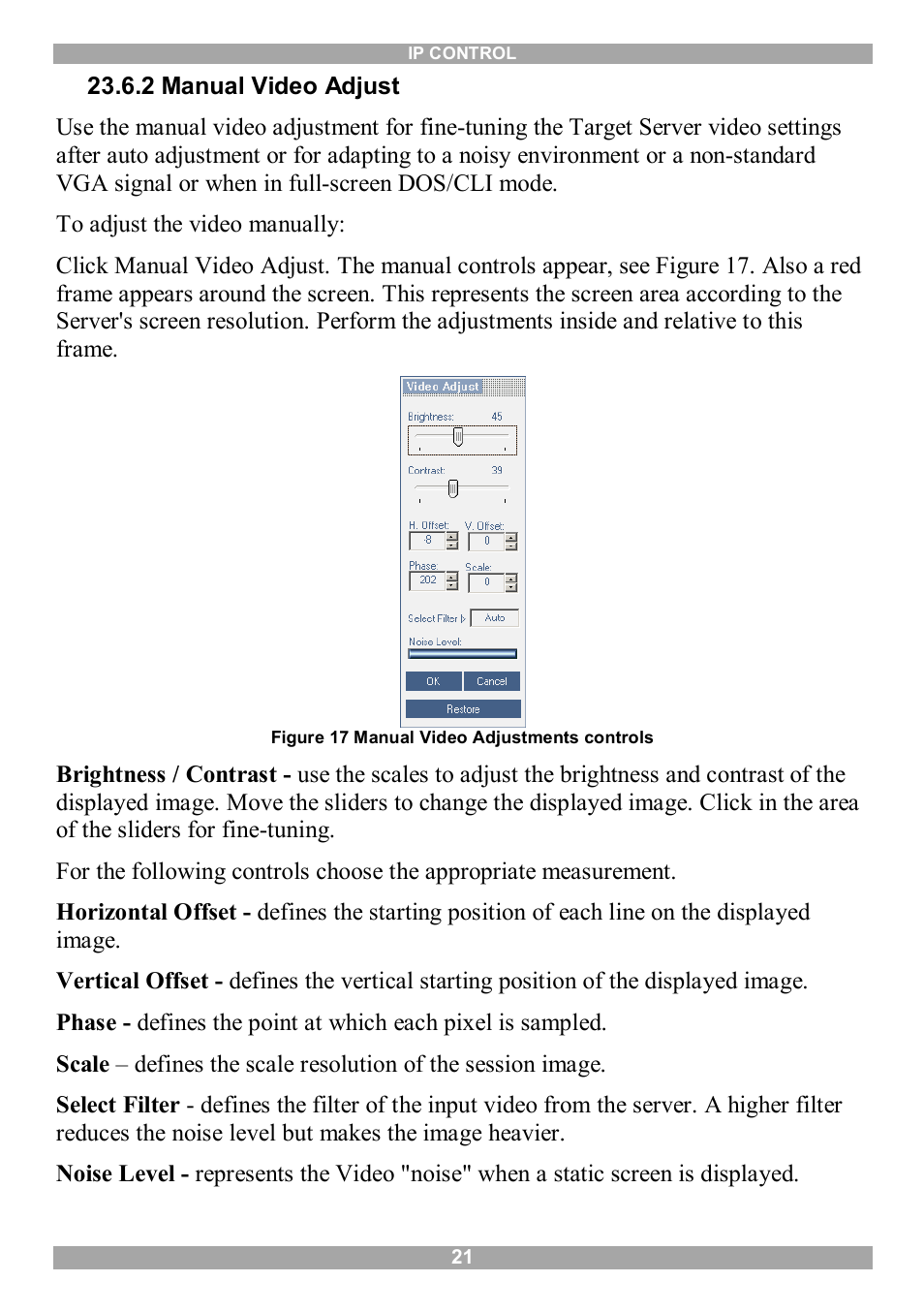 2 manual video adjust | Minicom Advanced Systems IP Control User Manual | Page 22 / 33