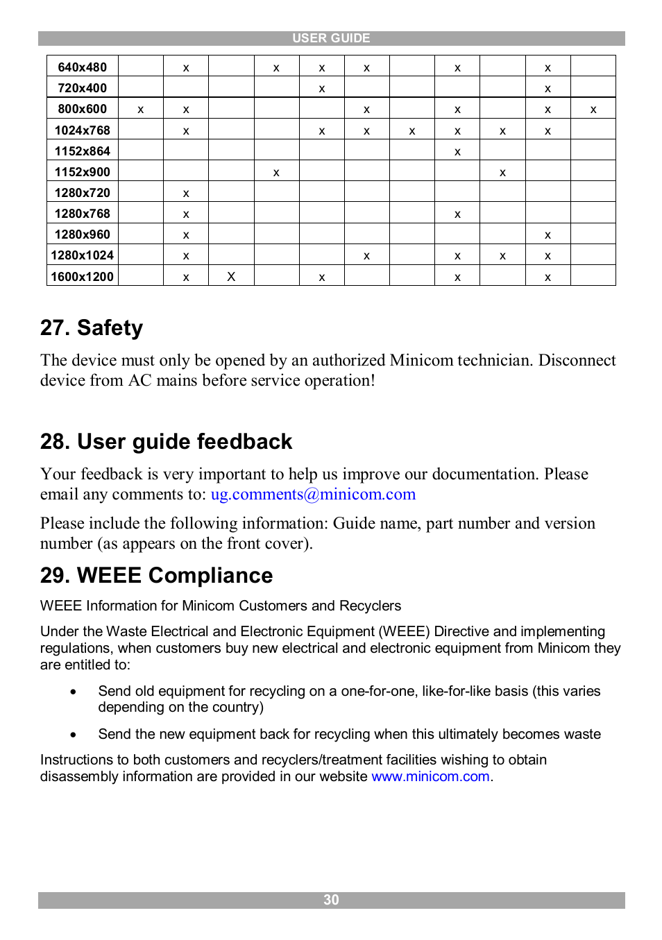 Safety, User guide feedback, Weee compliance | Minicom Advanced Systems IP Control User Manual | Page 31 / 33