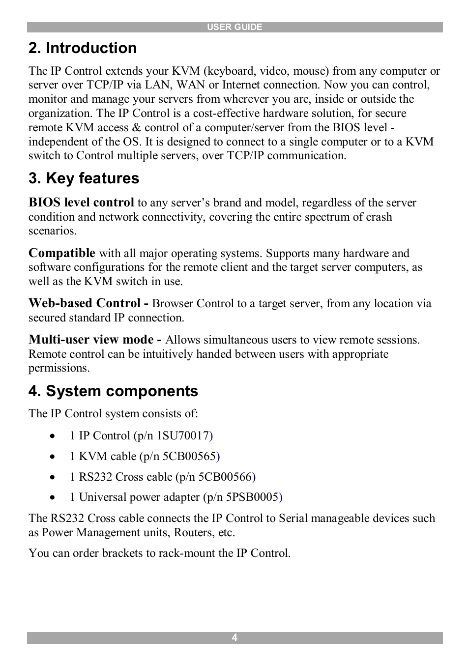 Introduction, Key features, System components | Minicom Advanced Systems IP Control User Manual | Page 5 / 33