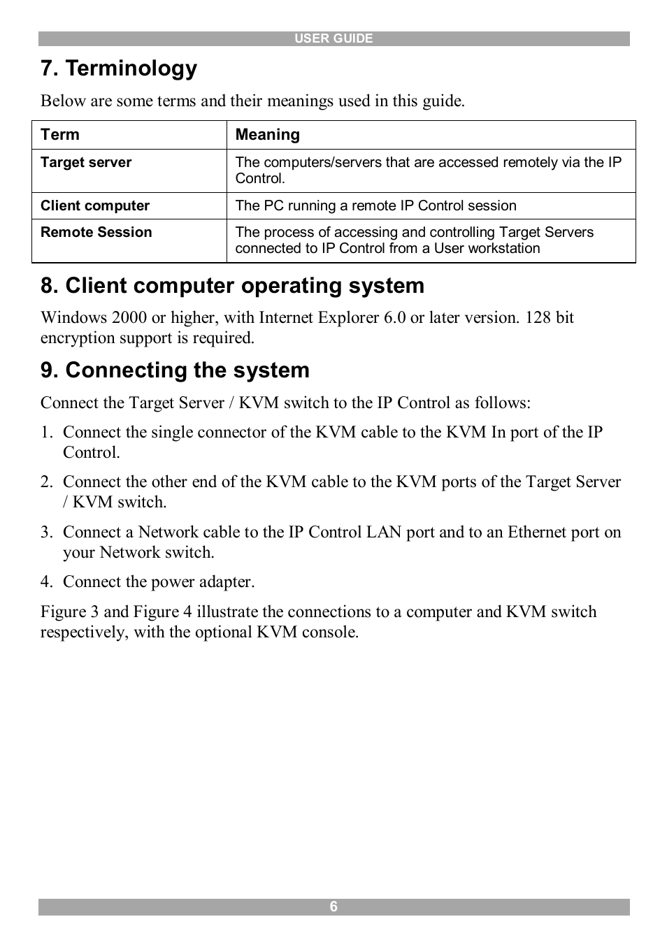 Terminology, Client computer operating system, Connecting the system | Minicom Advanced Systems IP Control User Manual | Page 7 / 33