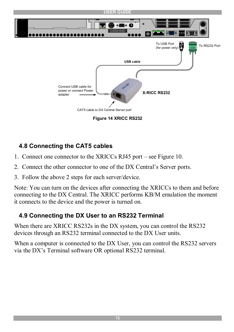 8 connecting the cat5 cables, 9 connecting the dx user to an rs232 terminal | Minicom Advanced Systems DX System User Manual | Page 17 / 72