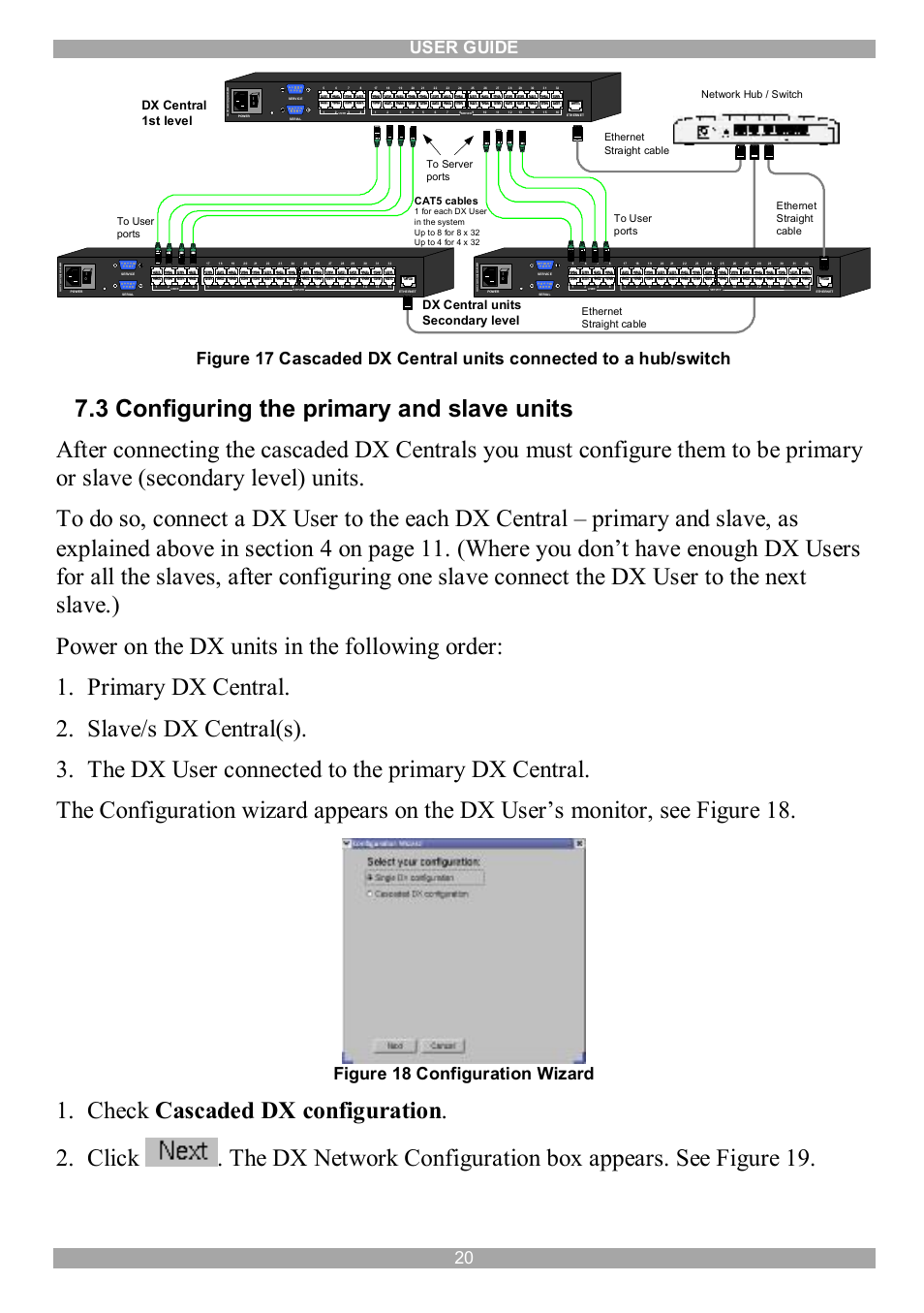3 configuring the primary and slave units, User guide 20, Figure 18 configuration wizard | Cat5 cables | Minicom Advanced Systems DX System User Manual | Page 21 / 72