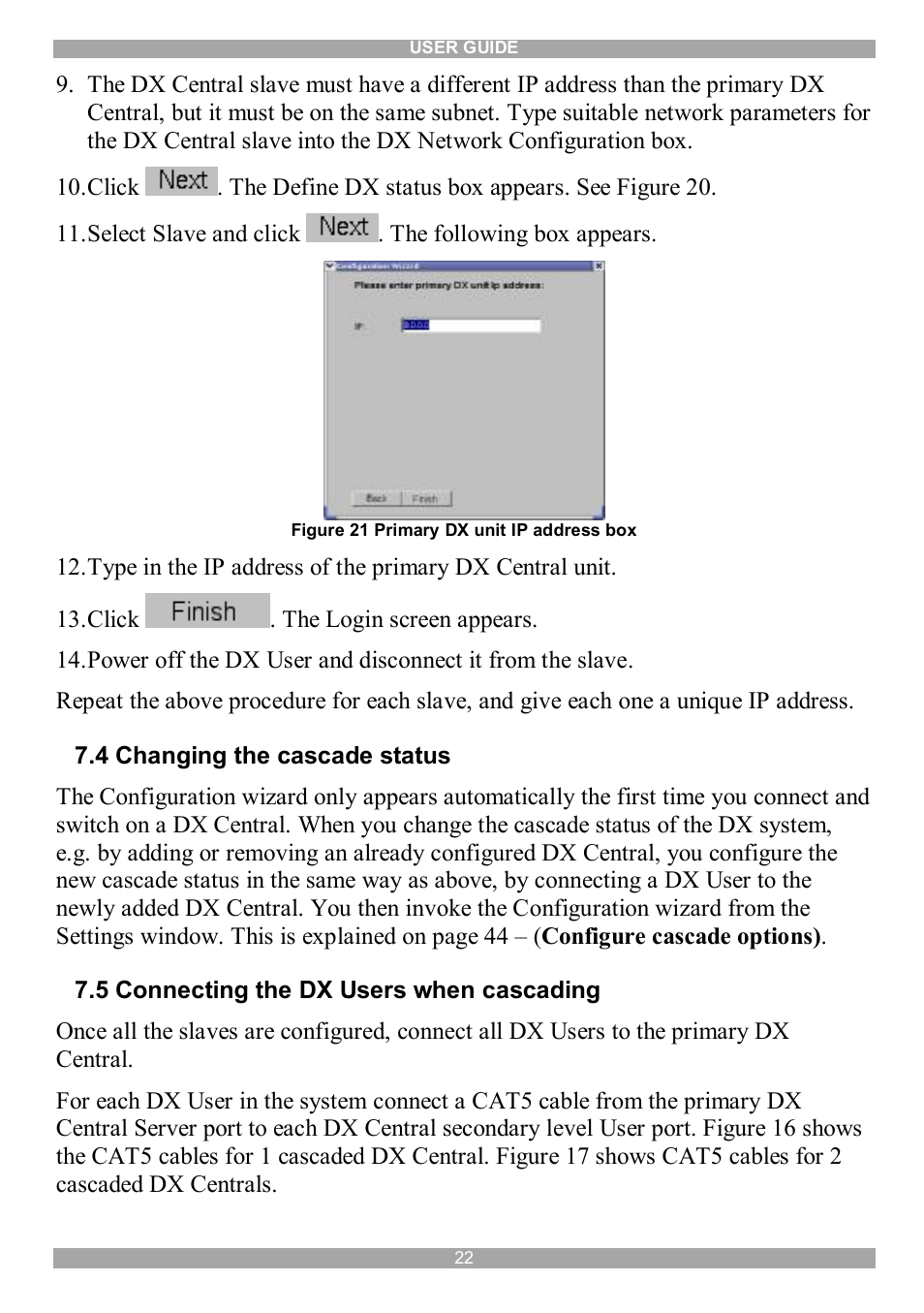 4 changing the cascade status, 5 connecting the dx users when cascading | Minicom Advanced Systems DX System User Manual | Page 23 / 72