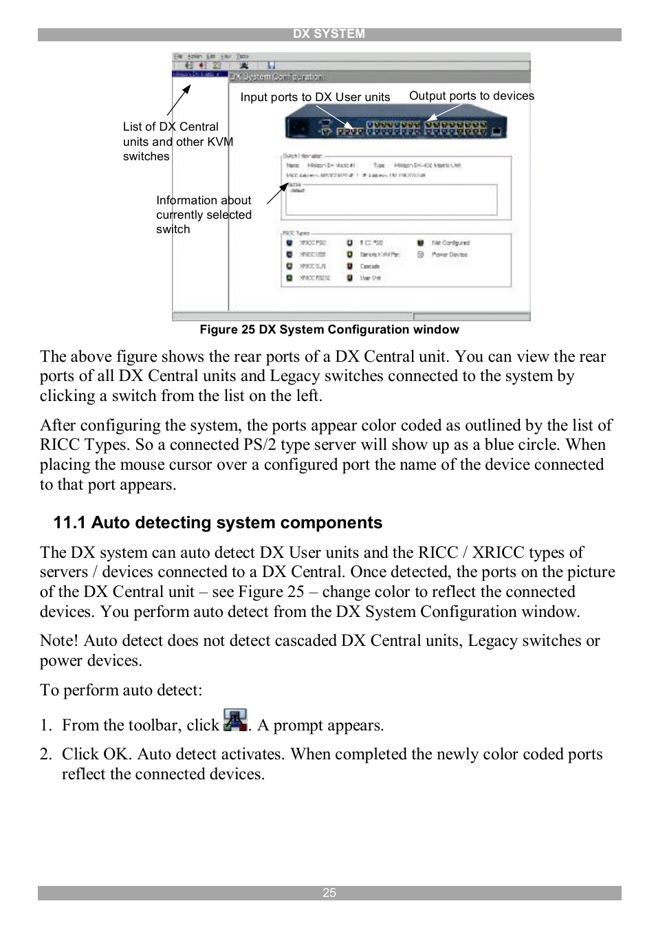 1 auto detecting system components | Minicom Advanced Systems DX System User Manual | Page 26 / 72