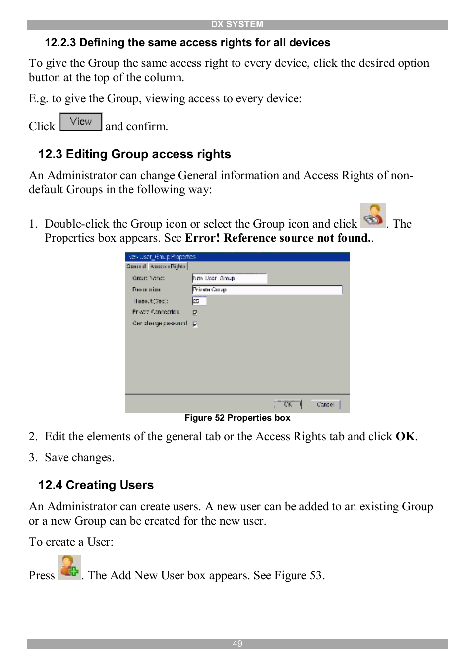 3 editing group access rights, 4 creating users | Minicom Advanced Systems DX System User Manual | Page 50 / 72