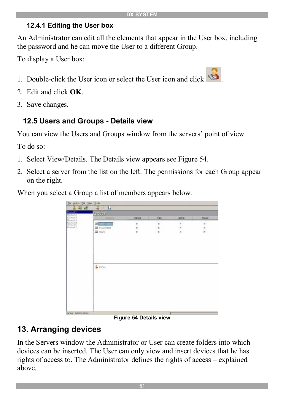 5 users and groups - details view, Arranging devices | Minicom Advanced Systems DX System User Manual | Page 52 / 72