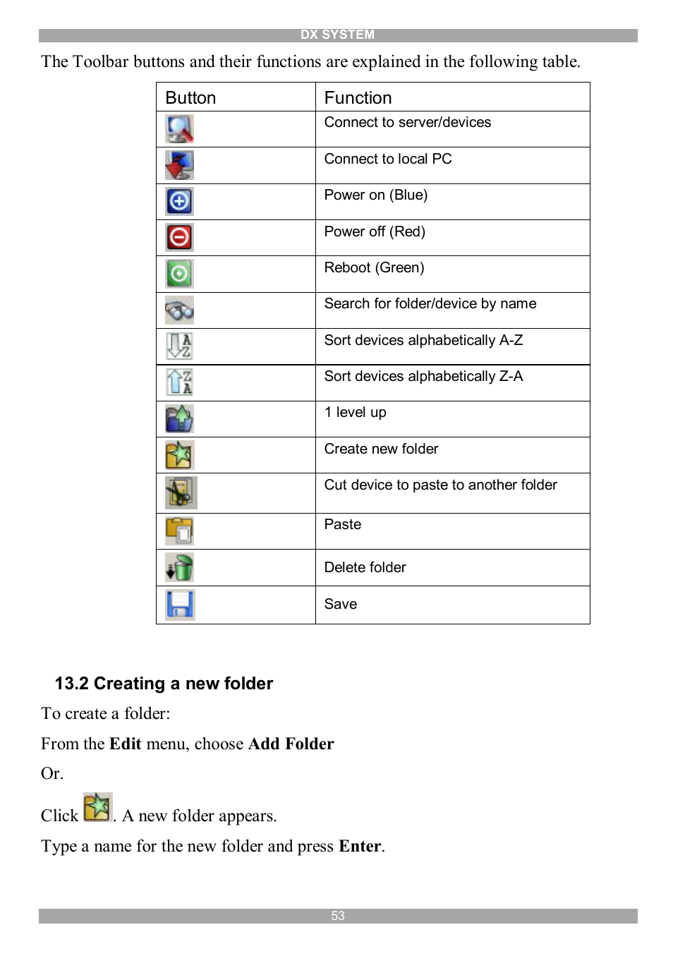 2 creating a new folder | Minicom Advanced Systems DX System User Manual | Page 54 / 72