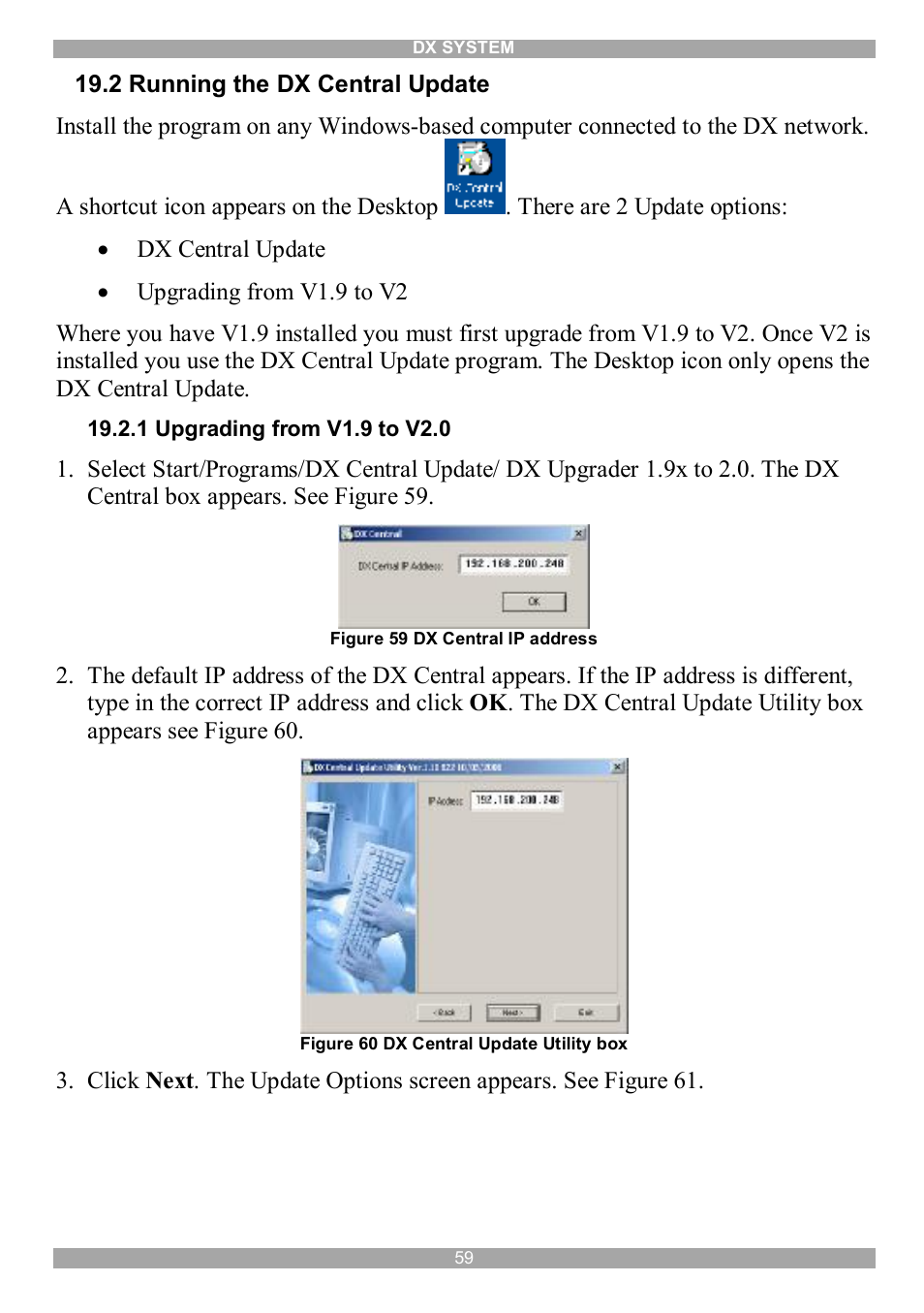 2 running the dx central update | Minicom Advanced Systems DX System User Manual | Page 60 / 72