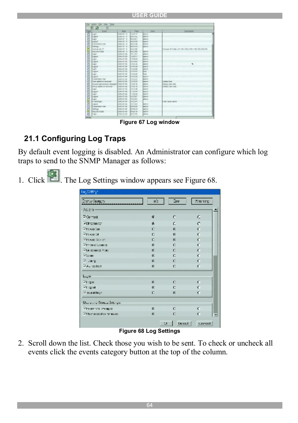 1 configuring log traps | Minicom Advanced Systems DX System User Manual | Page 65 / 72