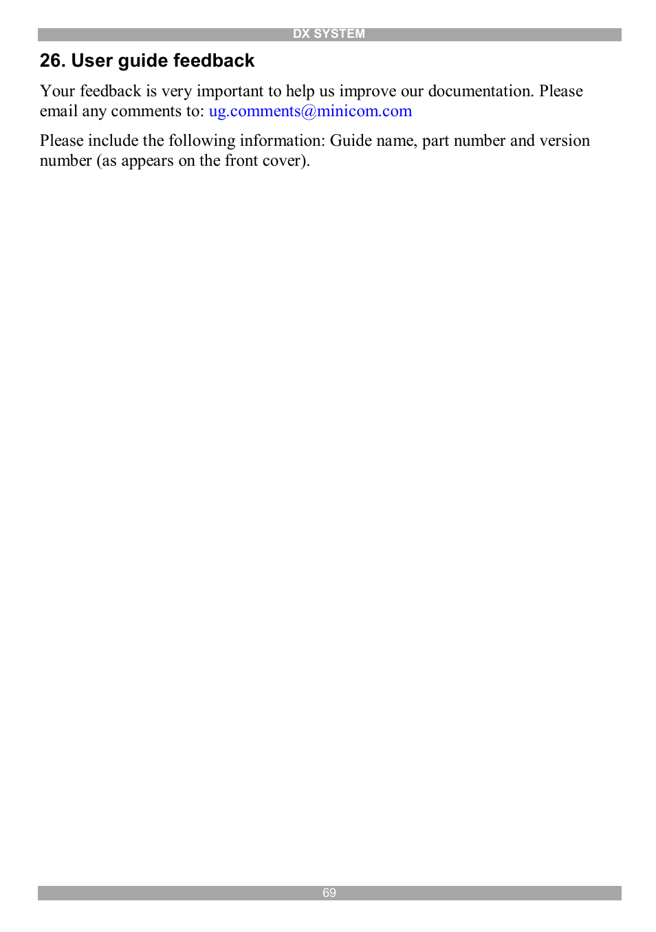 User guide feedback | Minicom Advanced Systems DX System User Manual | Page 70 / 72