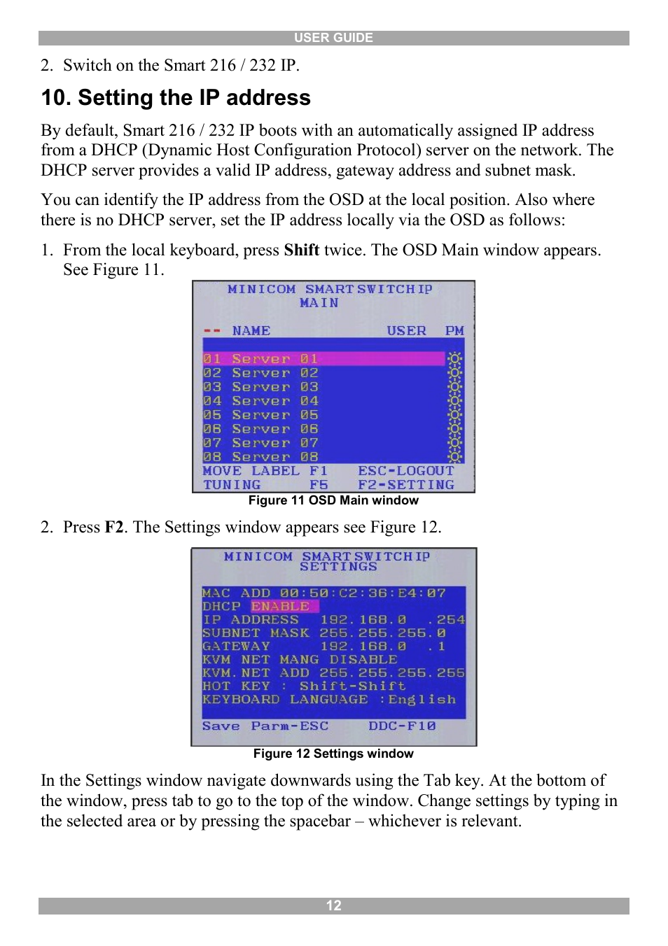 Setting the ip address | Minicom Advanced Systems Minicom Smart 216 User Manual | Page 13 / 50