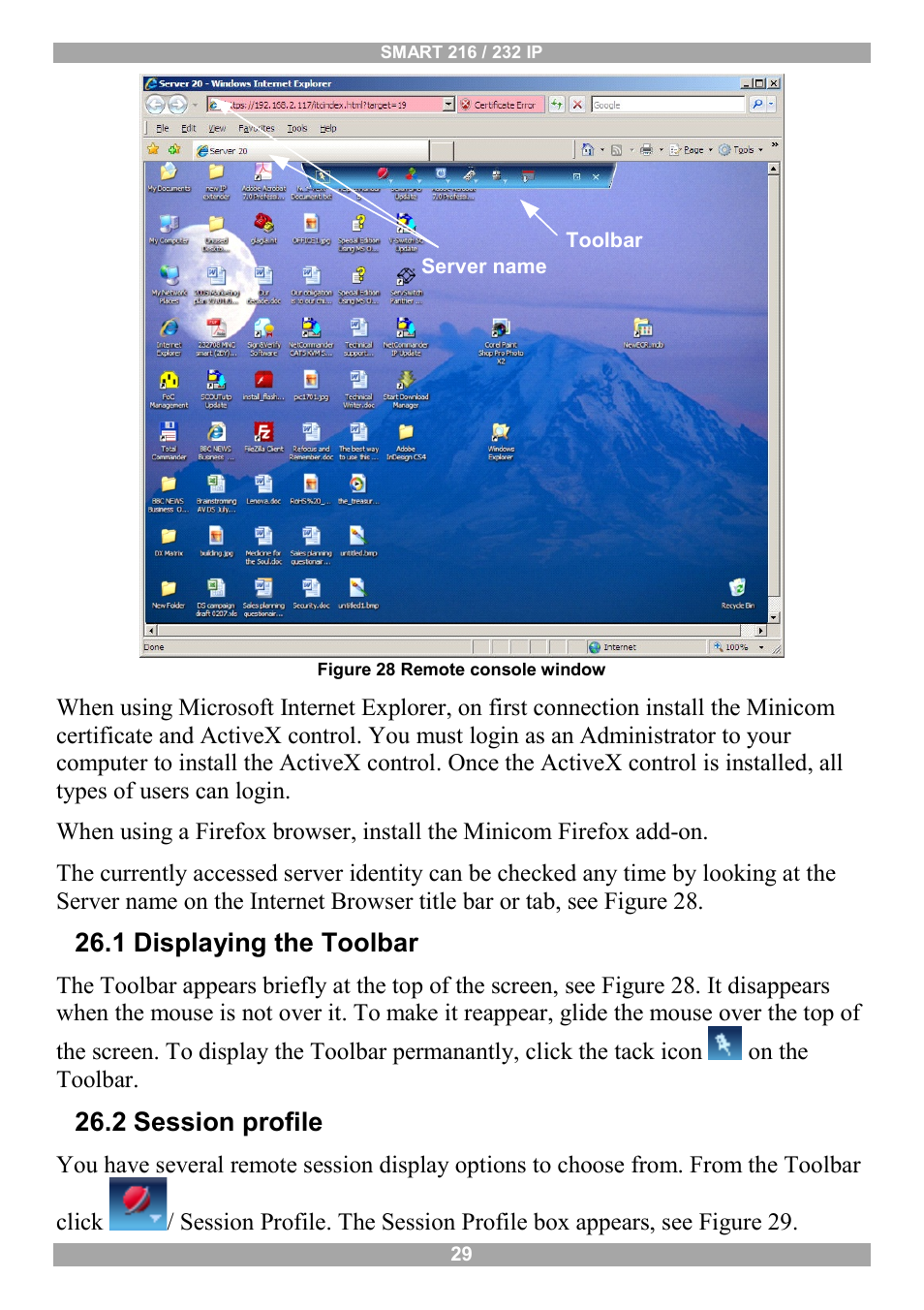 1 displaying the toolbar, 2 session profile | Minicom Advanced Systems Minicom Smart 216 User Manual | Page 30 / 50