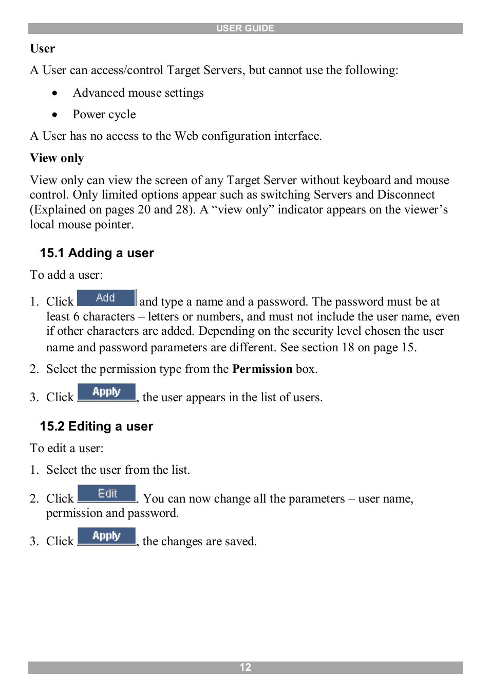 1 adding a user, 2 editing a user | Minicom Advanced Systems 5UM70166 User Manual | Page 13 / 33