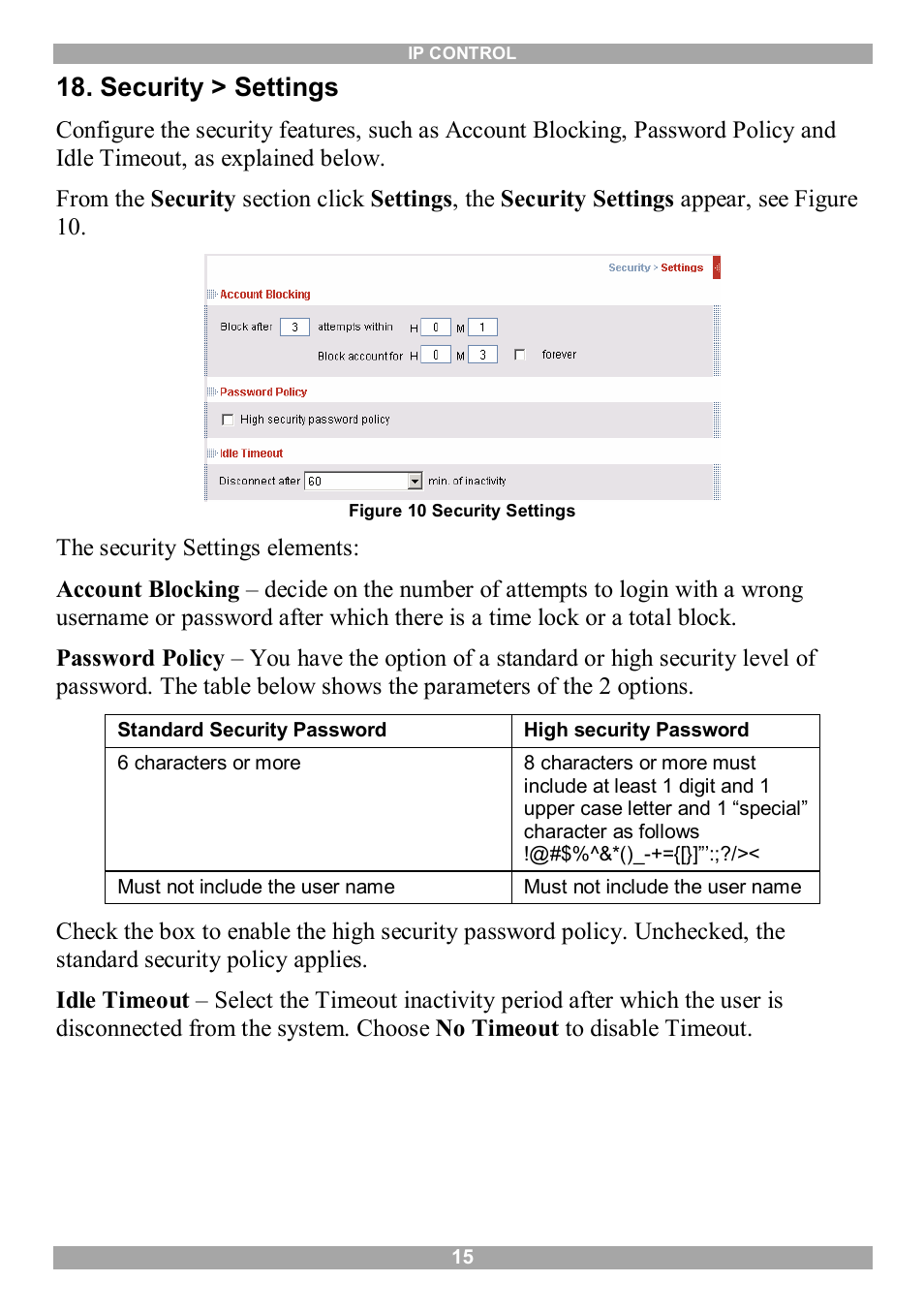 Security > settings | Minicom Advanced Systems 5UM70166 User Manual | Page 16 / 33