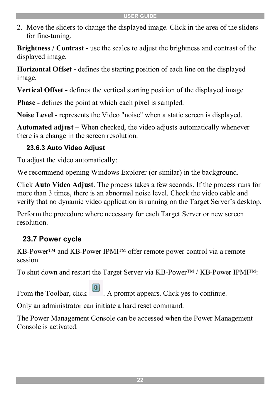 3 auto video adjust, 7 power cycle | Minicom Advanced Systems 5UM70166 User Manual | Page 23 / 33