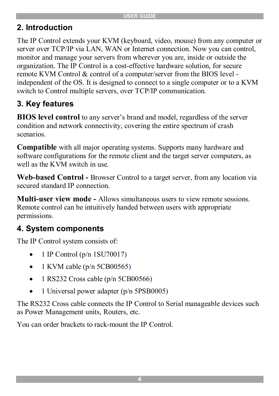 Introduction, Key features, System components | Minicom Advanced Systems 5UM70166 User Manual | Page 5 / 33