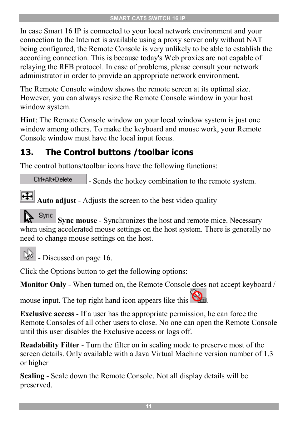 The control buttons /toolbar icons, Mouse synchronization | Minicom Advanced Systems 5UM20114 User Manual | Page 12 / 87