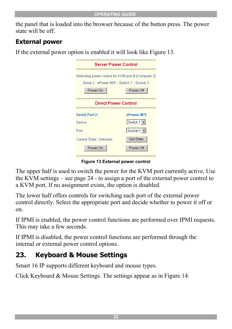 Keyboard & mouse settings, Kvm settings | Minicom Advanced Systems 5UM20114 User Manual | Page 23 / 87