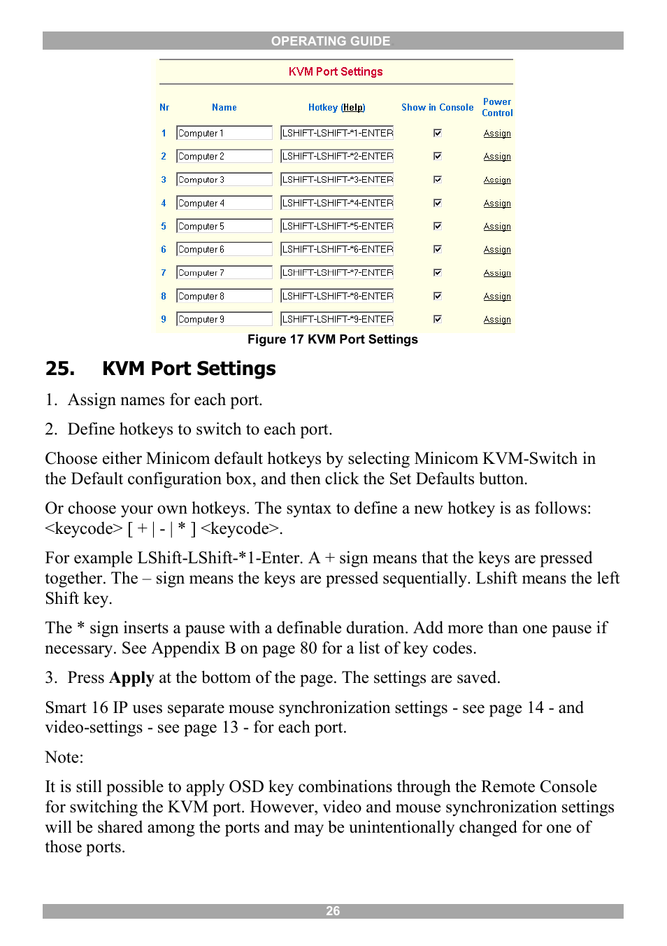 Kvm port settings, Video settings | Minicom Advanced Systems 5UM20114 User Manual | Page 27 / 87