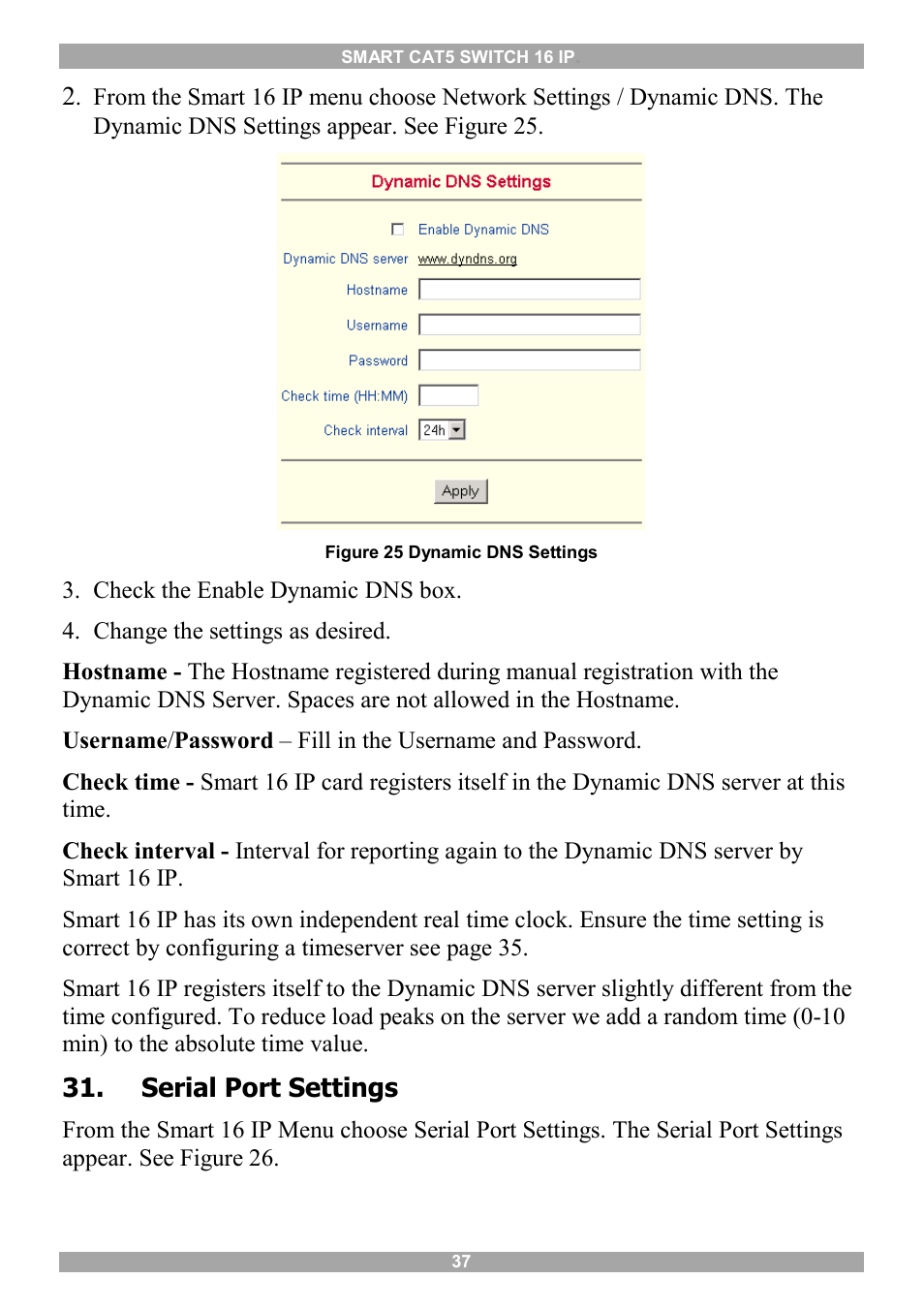 Serial port settings, Security settings | Minicom Advanced Systems 5UM20114 User Manual | Page 38 / 87