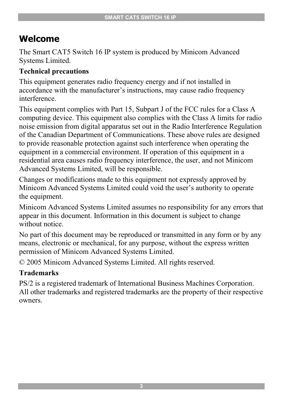 Welcome | Minicom Advanced Systems 5UM20114 User Manual | Page 4 / 87