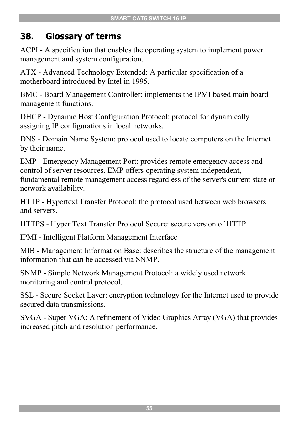 Glossary of terms | Minicom Advanced Systems 5UM20114 User Manual | Page 56 / 87