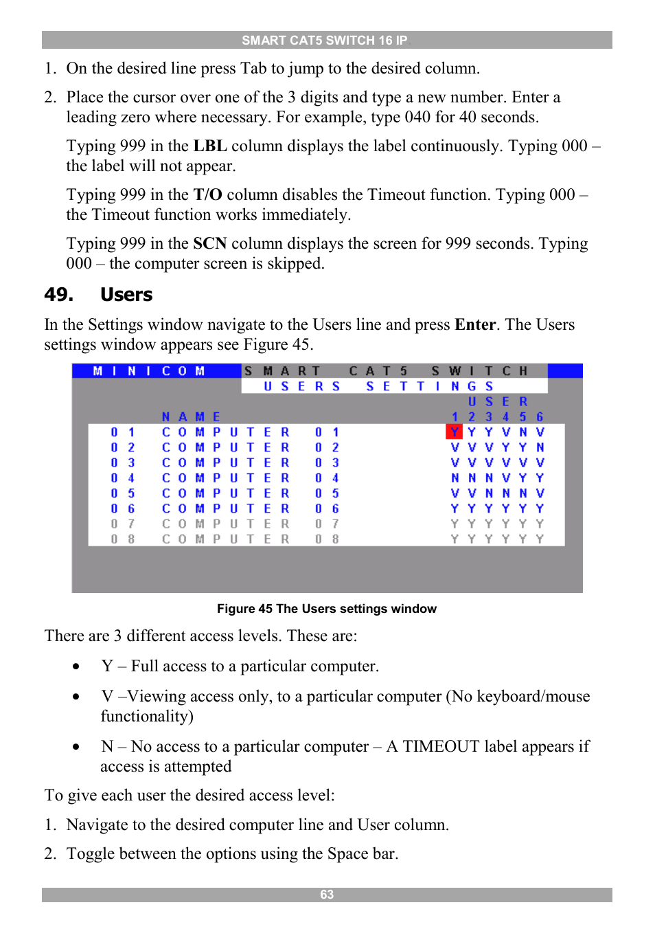 Users, Security | Minicom Advanced Systems 5UM20114 User Manual | Page 64 / 87