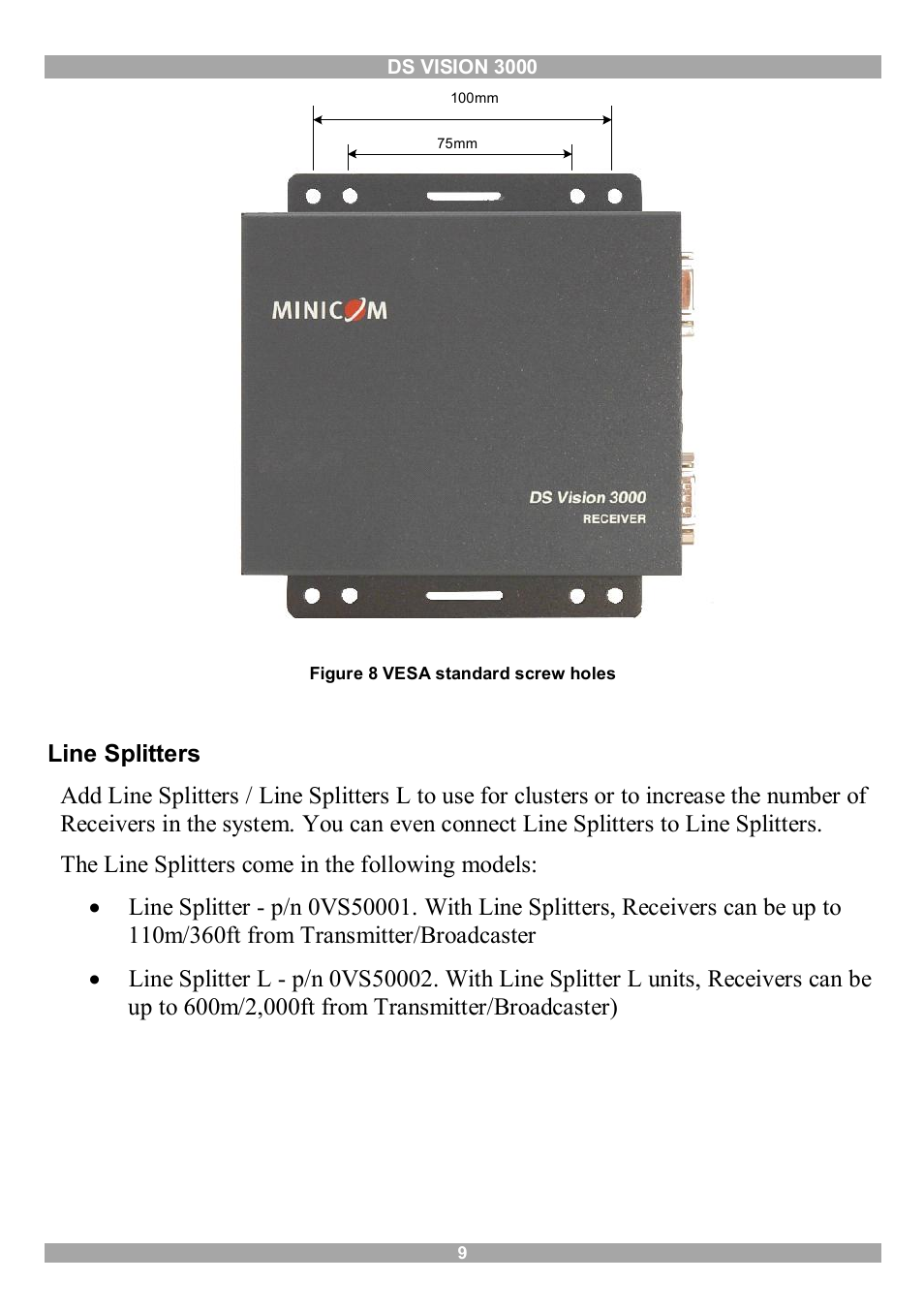 Line splitters | Minicom Advanced Systems 3000 User Manual | Page 10 / 44