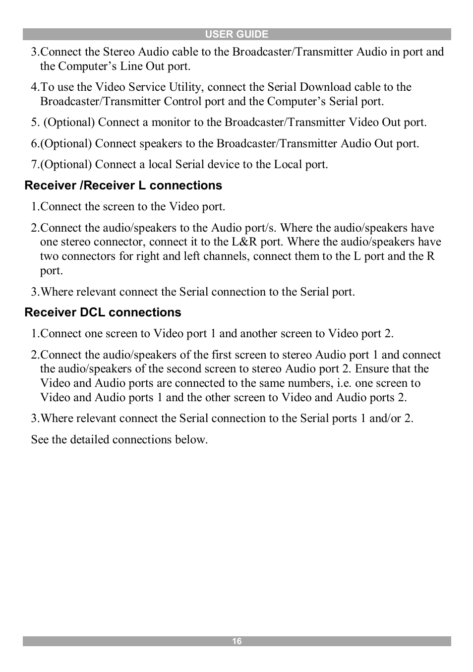 Receiver /receiver l connections, Receiver dcl connections | Minicom Advanced Systems 3000 User Manual | Page 17 / 44